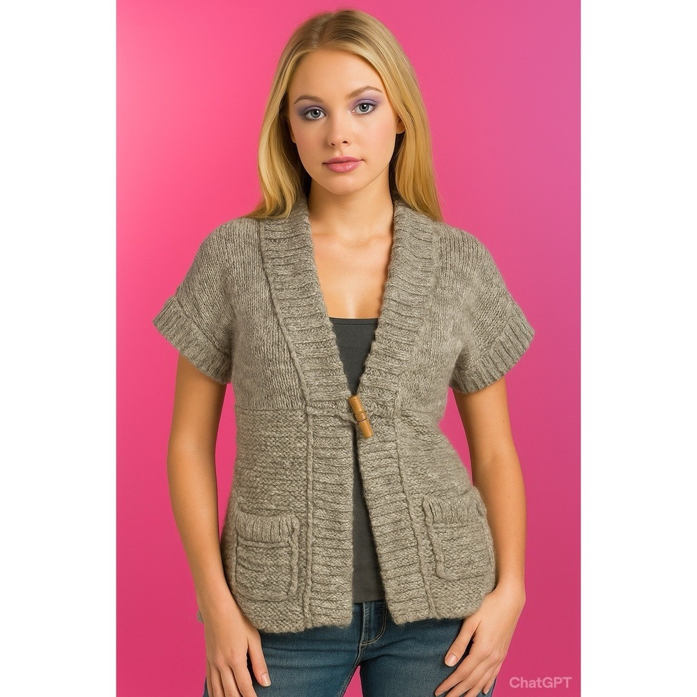 Abercrombie & Fitch Cardigan Womens M Grey Toggle Hooded Chunky Knit Wool Blend